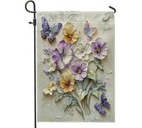 Drapeaux de jardin 3D style pensée 30,5 x 45,7 cm double face pour décoration extérieure, drapeau floral vintage en toile pour maison, drapeau floral rétro pour extérieur, petit drapeau de pelouse