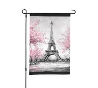 Drapeaux de jardin 45 × 30 cm Drapeaux de cour d'intérieur et d'extérieur | Peinture Paris Tour Eiffel Drapeau double face Bannière de bienvenue Décoration pour fête de vacances