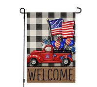 Drapeaux De Jardin 4Th Of July Patrioctic Truck Usa Plaid Memorial Day Independence Day Drapeau De Décoration De Jardin Durable Drapeau Décoratif Bannière Extérieure Pour Balcon 30x45cm