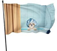 Drapeaux De Jardin 90x150cm, Bain Mignon Et Humide Pour Chien Et Chat Shitzu Drapeau Paysage Couleurs Vives Bannière À Œillets, Pour Les Défilés, D'Intérieur, Balcon