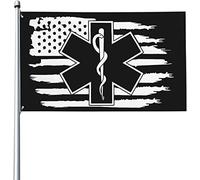 Drapeaux De Jardin 90x150cm, Ems Étoile Drapeau De La Vie Emt Paramédical Médecin Américain Grand Drapeau Couleurs Resistant Exterieur Bannière, Pour D'Intérieur, Les Bureaux, Les Défilés