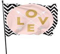 Drapeaux De Jardin 90x150cm, Lettres D'Amour Scintillantes En Or Avec Des Flèches Sur Un Fond En Zigzag Drapeau Pirate 2 Œillets Métalliques Bannière À Œillets, Pour D'Intérieur, Balcon, Les Défi