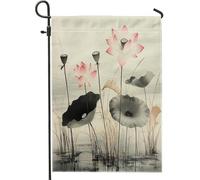 Drapeaux de jardin à encre japonaise en forme de lotus - 30,5 x 45,7 cm - Double face pour décoration extérieure - Motif floral chinois asiatique - Drapeau de maison - Fleur vintage - Petit drapeau de