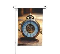 Drapeaux de jardin à engrenages en bronze avec impression siècle - Pour les vacances, la cour, le porche, l'extérieur, le patio, la pelouse - Drapeaux décoratifs