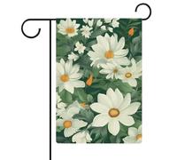 Drapeaux de jardin à feuilles vertes et fleurs blanches - 30,5 x 45,7 cm - Drapeau extérieur double face - Drapeau de cour d'été - Drapeau floral de bienvenue - Décorations de jardin saisonnières
