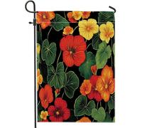 Drapeaux de jardin à fleurs de capucine de printemps 30,5 x 45,7 cm double face pour décoration extérieure, drapeau vintage rétro en toile pour jardin, jardin, pelouse