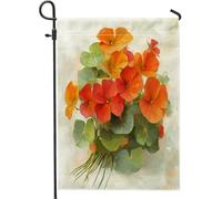 Drapeaux de jardin à fleurs de capucine printanière, 30,5 x 45,7 cm, double face pour décoration extérieure, motif floral aquarelle, plante de jardin, drapeau de maison, drapeau botanique d'extérieur