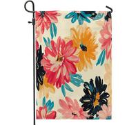 Drapeaux de jardin à fleurs de dahlia printaniers 30,5 x 45,7 cm double face pour extérieur, fleurs rétro vintage en toile standard, drapeaux d'extérieur esthétiques, amusants et esthétiques