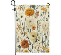 Drapeaux de jardin à fleurs de renoncule printanière, 30,5 x 45,7 cm, double face pour extérieur, motif floral vintage de fleurs sauvages, drapeaux de maison, esthétiques, drapeau de pelouse, cour