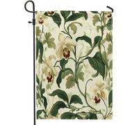 Drapeaux de jardin à fleurs d'orchidées printanières - 30,5 x 45,7 cm - Double face pour décoration extérieure - Fleurs sauvages vintage - En toile - Esthétique - Petit drapeau de pelouse