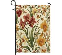 Drapeaux de jardin à fleurs d'orchidées printanières de 30,5 x 45,7 cm double face pour extérieur, fleurs sauvages vintage, drapeaux verticaux standard en toile pour maison, cour, cour, pelouse