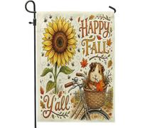 Drapeaux de jardin à l'aquarelle de 30,5 x 45,7 cm pour l'extérieur, vélo d'automne amusant, tournesol standard, drapeau vertical en lin, imprimé vacances, devant cour, jardin, pelouse, décoration