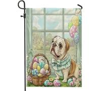 Drapeaux de jardin à motif bouledogue de Pâques - 30,5 x 45,7 cm - Double face pour extérieur, chiot Victoria Country - Toile verticale standard - Drapeaux de maison de ferme, avant de cour, de