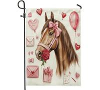 Drapeaux de jardin à motif cheval de Saint-Valentin 30,5 x 45,7 cm double face pour extérieur, motif animal de ferme vintage, drapeau de maison en toile standard, drapeau rétro pour amant avant cour
