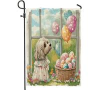 Drapeaux de jardin à motif chien havanais de printemps de Pâques 30,5 x 45,7 cm double face pour extérieur, chiot de campagne victorien en toile verticale standard, drapeaux de maison de ferme, avant