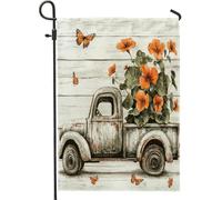 Drapeaux de jardin à motif de capucine printanière, 30,5 x 45,7 cm, double face pour extérieur, fleurs en bois rustique, camion, toile de jute, drapeaux floraux pour petite maison, décoration