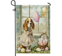 Drapeaux de jardin à motif de chien beagle de printemps et de Pâques, 30,5 x 45,7 cm, double face pour extérieur, chiot Victoria Country en toile verticale, drapeaux de maison, ferme, cour, jardin
