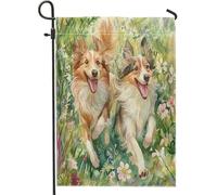 Drapeaux de jardin à motif de chien de printemps rugueux 30,5 x 45,7 cm double face pour l'extérieur, jolies fleurs florales en toile de jute, drapeaux de pelouse pour animaux de compagnie