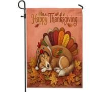 Drapeaux de jardin à motif de chien rugueux Collie pour l'automne, Thanksgiving, 30,5 x 45,7 cm, double face pour l'extérieur, la Turquie et l'automne, drapeaux verticaux standard en toile pour maison