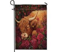 Drapeaux de jardin à motif de vaches des Highlands - 30,5 x 45,7 cm - Double face pour décoration extérieure - Saint Valentin - Motif roses romantiques - Drapeau de maison, animal extérieur - Petit