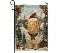 Drapeaux de jardin à motif de vaches des Highlands de Noël - 30,5 x 45,7 cm - Double face pour l'extérieur, motif arbre de Noël - Drapeaux de maison en toile standard - Drapeaux d'animaux pour la cour