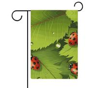 Drapeaux de jardin à motif feuilles et coccinelles - 30,5 x 45,7 cm - Drapeau extérieur double face - Drapeau de cour d'été - Drapeau floral de bienvenue - Décorations de jardin saisonnières