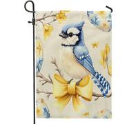 Drapeaux de jardin à motif geai bleu de printemps de Pâques 30,5 x 45,7 cm double face pour décoration extérieure, nœuds à motif d'œufs floraux, drapeau de maison, animal extérieur, petit drapeau de