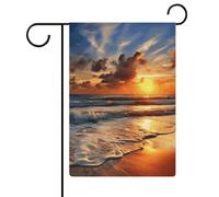 Drapeaux de jardin à motif lever de soleil sur la plage - 30,5 x 45,7 cm - Drapeau extérieur double face - Drapeau de cour d'été - Drapeau floral de bienvenue - Décorations de jardin saisonnières