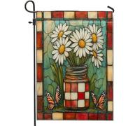 Drapeaux de jardin à motif marguerite printanière, 30,5 x 45,7 cm, double face pour l'extérieur, fleurs, feuilles, vitrail, cour, petits drapeaux de maison, drapeaux de maison, en toile de jute