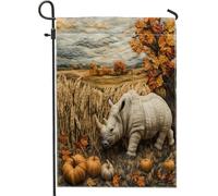 Drapeaux de jardin à motif rhinocéros d'automne 30,5 x 45,7 cm double face pour extérieur, citrouilles d'automne de campagne avant cour, arrière-cour, drapeaux verticaux de maison, drapeaux d'animaux