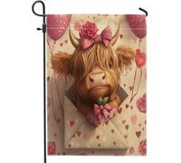 Drapeaux de jardin à motif vache des Highlands pour la Saint-Valentin, 30,5 x 45,7 cm, double face pour l'extérieur, lettre d'amour, amant des animaux, drapeaux d'extérieur en toile standard, pour