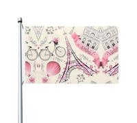 Drapeaux de jardin à motifs de la Tour Eiffel et d'une bicyclette, drapeaux décoratifs double face, adaptés pour les pelouses, balcons, porches, etc.
