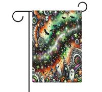 Drapeaux de jardin à paillettes Halloween, fantômes et chauves-souris, drapeau double face, drapeaux de vacances pour décoration extérieure, 12,6 x 18,5 pouces