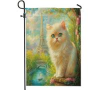 Drapeaux de jardin à poils courts de printemps avec chats persans, 30,5 x 45,7 cm, double face pour l'extérieur, motif tours romantiques, drapeaux de maison en toile standard, drapeaux de maison pour
