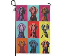 Drapeaux de jardin à poils courts pour chien allemand à poil court 30,5 x 45,7 cm double face pour extérieur, animaux pop art amusants en toile verticale standard pour maison, jardin, pelouse