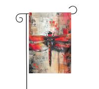 Drapeaux de jardin abstraits rouges imprimés libellules pour décoration extérieure, petit drapeau de cour saisonnier d'hiver de Noël vacances décoration extérieure