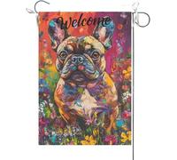 Drapeaux De Jardin Accueillez L'Été Avec Un Bouledogue Français, Drapeau Fierté Couleurs Vives Drapeaus Décoratif Résistant Bannières Extérieure Pour Balcon Célébrations Défilé 30X45CM