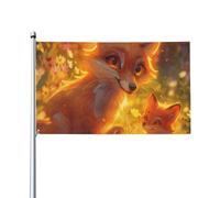 Drapeaux De Jardin Adorable Famille De Renards Dans Un Pré Fleuri Pelouse Drapeaux Décorations Treer Drapeau Pour Patio Balcon Fête Ferme 90X150 CM