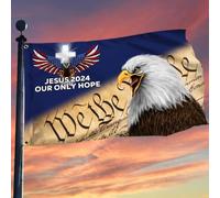Drapeaux De Jardin Américain-Jésus 2024 Notre Espoir Patriote Nous Le Peuple Bannière De Cour Vintage Drapeaux Décoratifs D'Extérieur Pour Fête Festivals Vacances 90X150 Cm