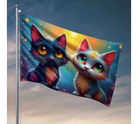 Drapeaux de jardin amusants avec deux chats avec tatouages colorés assis côte à côte. Drapeau cool drôle drapeaux amusants (152 x 244 cm)