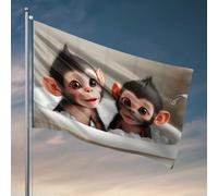 Drapeaux de jardin amusants avec deux singes mignons dans un bain moussant - Manches à air - Décoration de chambre à coucher (30 x 45 cm)