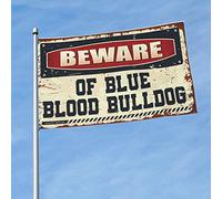 Drapeaux de jardin amusants avec inscription « Beware of Blue Blood Bulldog » pour décoration de bière pour garçons (152 x 244 cm)