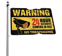 Drapeaux de jardin amusants avec panneau de vidéosurveillance, No Trespassing Violators Will Be Prosecuted Drapeau pour garçons Décorations de bière pour caverne d'homme (30 x 45 cm)