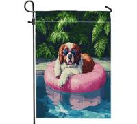 Drapeaux de jardin amusants de chien Saint-Bernard - 30,5 x 45,7 cm - Double face pour décoration extérieure - Pixel Art d'été - Pour chien - En toile - Pour maison, chiot - Petit drapeau de pelouse