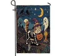 Drapeaux de jardin amusants d'Halloween en forme de chat sibérien, 30,5 x 45,7 cm, double face pour décoration extérieure, motif cercueil effrayant, fantôme gothique, drapeau de maison, drapeau