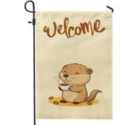 Drapeaux de jardin amusants en forme de castor de dessin animé - 30,5 x 45,7 cm - Double face pour décoration extérieure, animal étrange - Drapeau de maison en toile pour enfant mignon - Petit drapeau