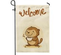 Drapeaux de jardin amusants en forme de castor de dessin animé 30,5 x 45,7 cm pour extérieur, drapeau vertical standard en lin pour maison, dessin animé, mignon, enfant, avant, cour, pelouse