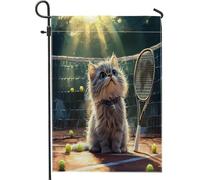 Drapeaux de jardin amusants en forme de chat persan 30,5 x 45,7 cm double face pour décoration extérieure, tennis, sport, chaton, drapeau de maison, mignon et amusant pour animal de compagnie, petit