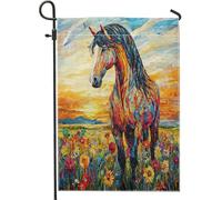 Drapeaux de jardin amusants en forme de cheval - 30,5 x 45,7 cm - Double face pour l'extérieur, verre teinté - Scène de fleurs esthétiques - Drapeaux de maison en toile verticale standard - Drapeaux