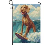 Drapeaux de jardin amusants en forme de chien de Weimar - 30,5 x 45,7 cm - Double face pour décoration extérieure - Pixel Art d'été - Pour chien de surf - En toile - Pour maison, chiot - Petit drapeau